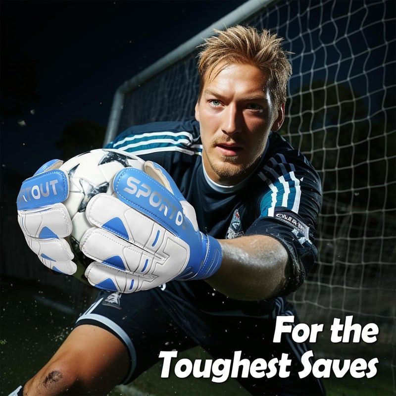 Sportout Youth&Adult Goalie Goalkeeper Gloves, Strong Grip for The Toughest Saves, with Finger Spines to Give Splendid Protection to Prevent Injuries,3 Colors (Blue, 6) - Image 2